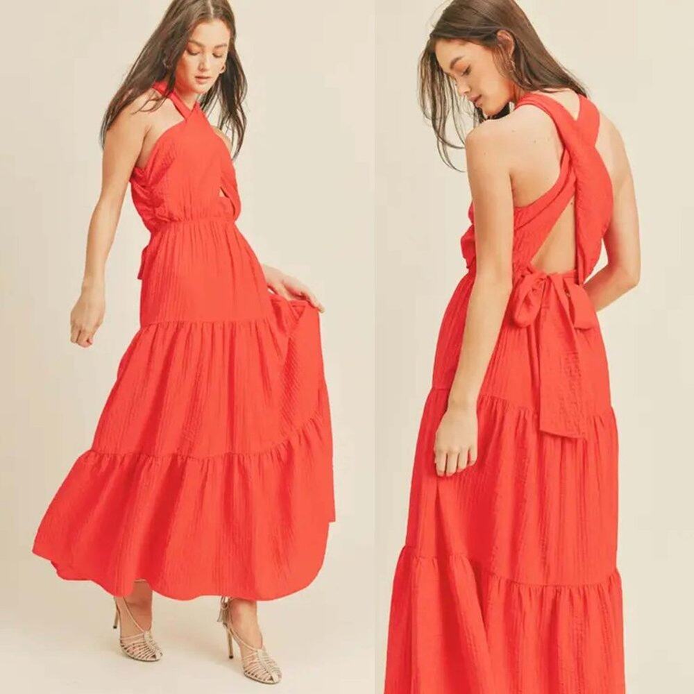 Braelyn Cross Front Halter Maxi Dress